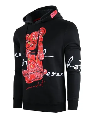 BANDANA BEAR FLEECE HOODIE-H1122(BLAC/RED)