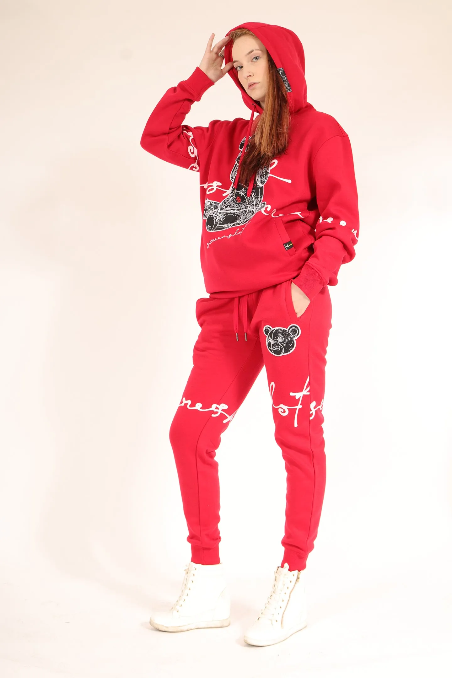 BANDANA BEAR FLEECE HOODIE-H1122(RED)