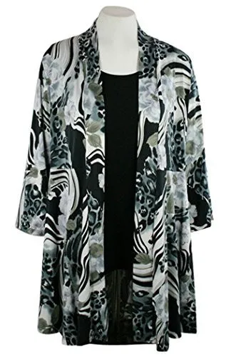 Caribe - Leopard Flower, Floral Animal Print, Long Sleeve Jacket - Duster