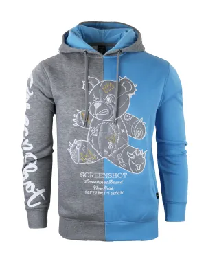 COLOR BLOCK BEAR FLEECE HOODIE-H1113 (H.GREY/S.BLUE)