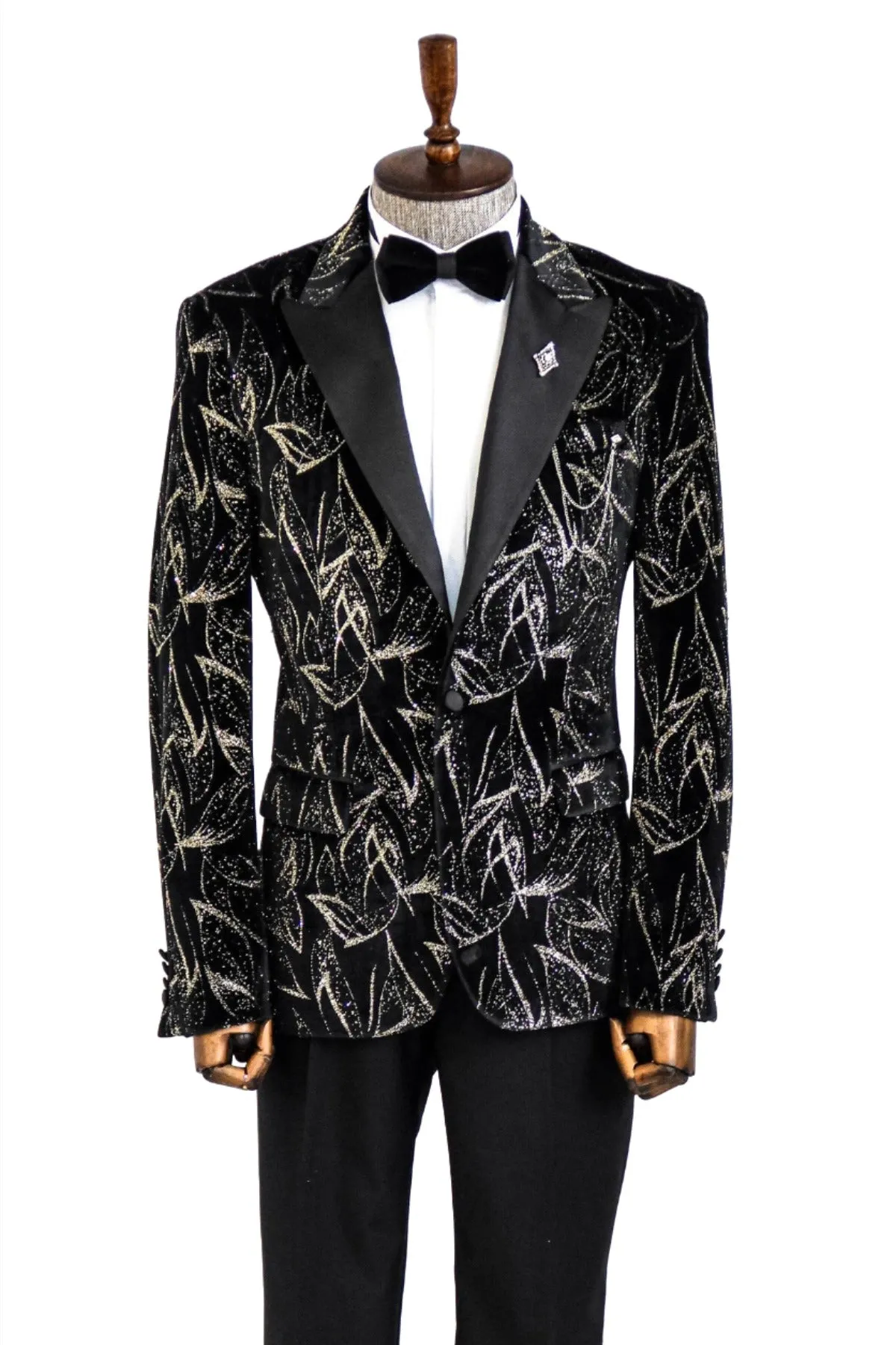 Glittery Slim Fit Black Men Wedding Tuxedo Blazer - Wessi