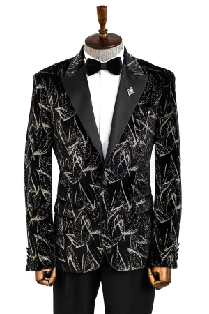 Glittery Slim Fit Black Men Wedding Tuxedo Blazer - Wessi