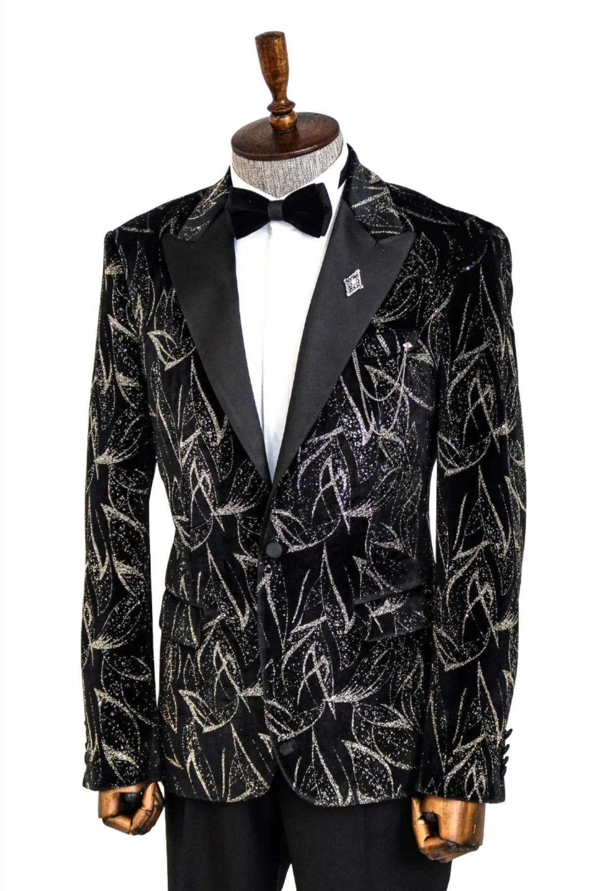 Glittery Slim Fit Black Men Wedding Tuxedo Blazer - Wessi