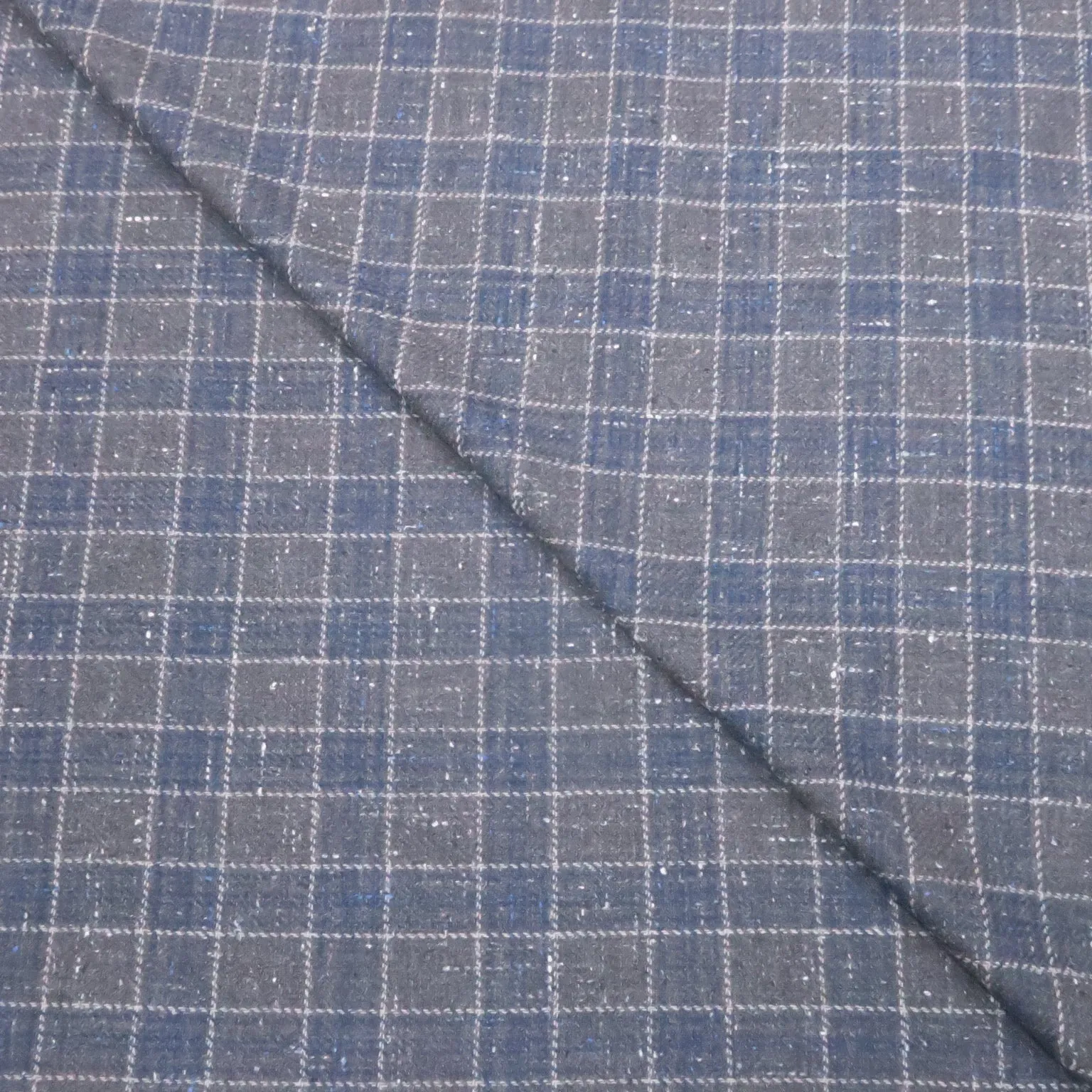 Gray and Blue Windowpane Plaid Silk Air Loro Piana Fabric