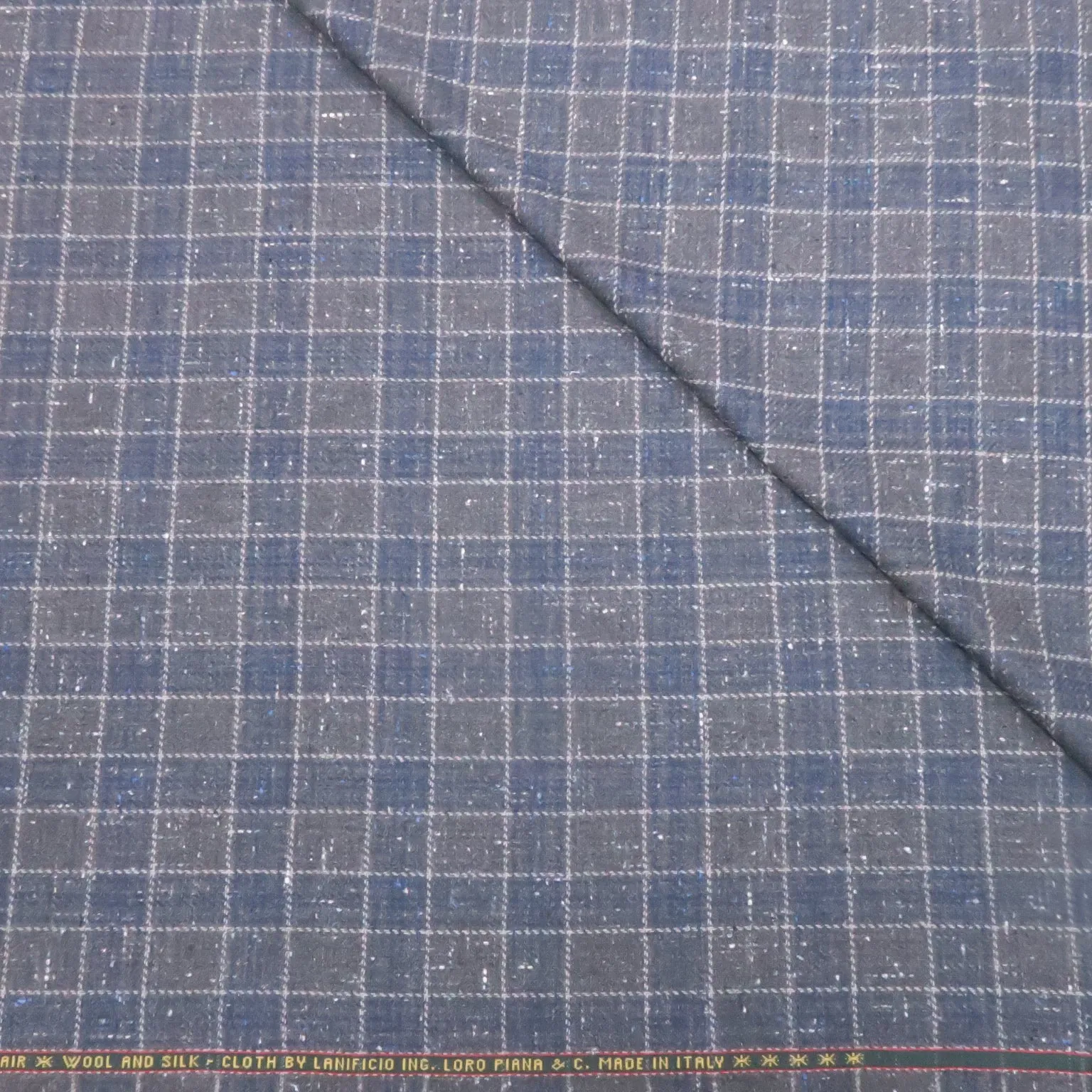 Gray and Blue Windowpane Plaid Silk Air Loro Piana Fabric