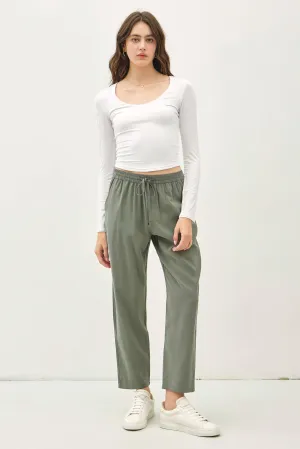 HIGH RISE ELASTIC DRAWSTRING ANKLE PANTS | Pine