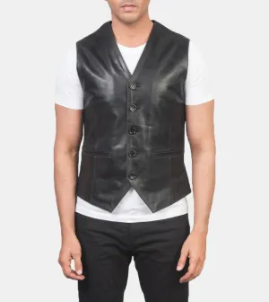 Hubert Men's Black Leather Vest