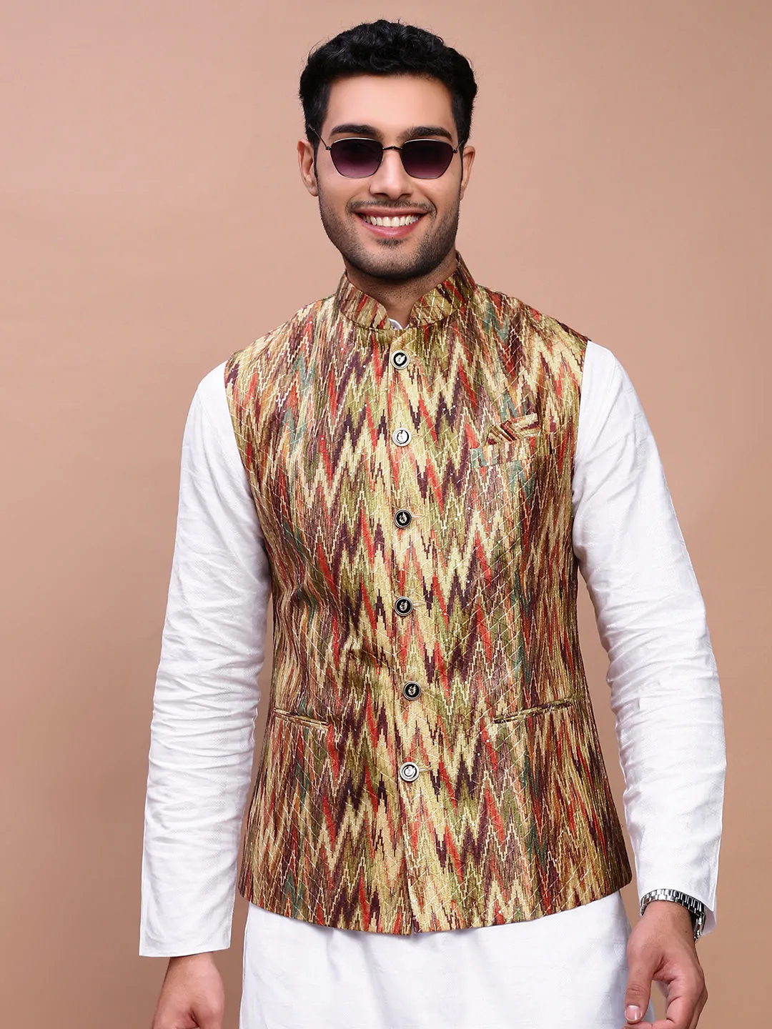 Men Embroidered Multi Slim Fit Nehru Jacket