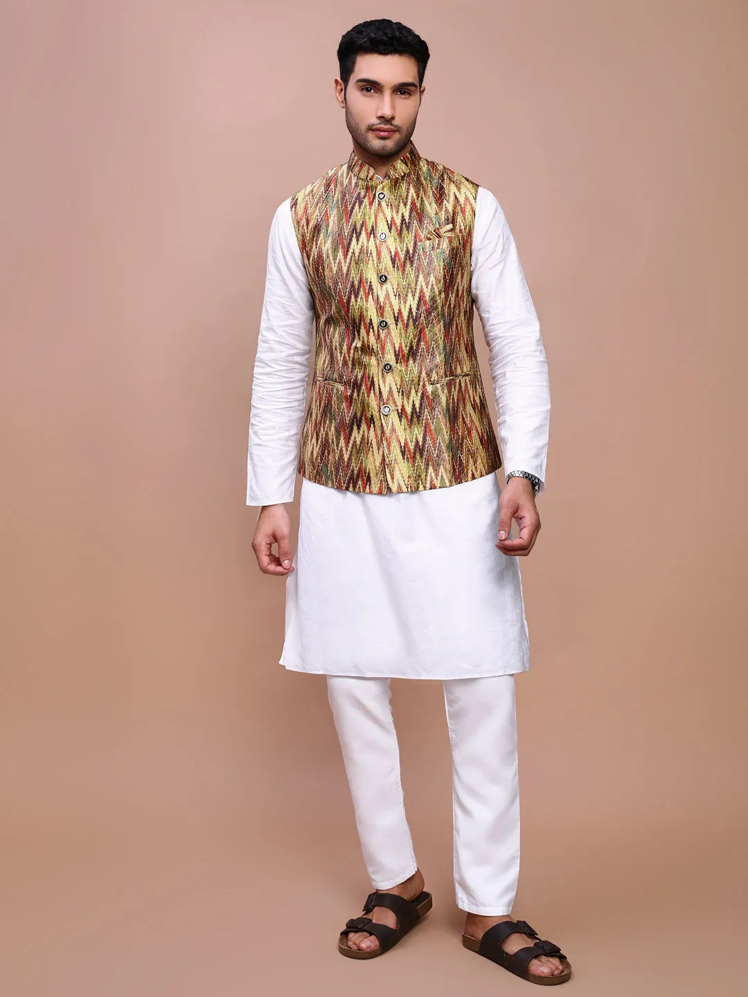 Men Embroidered Multi Slim Fit Nehru Jacket