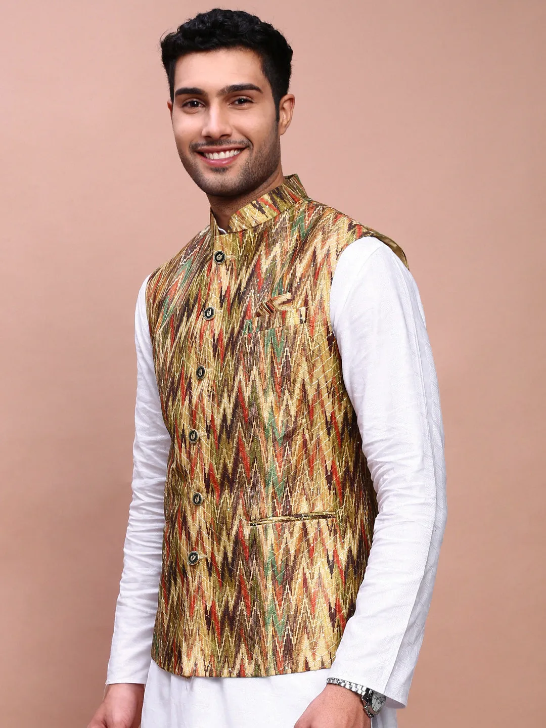 Men Embroidered Multi Slim Fit Nehru Jacket