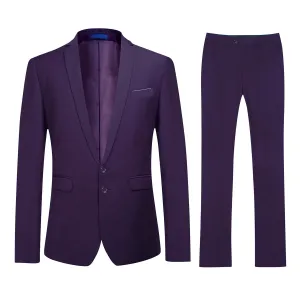 Mens 2-Piece Slim Fit Two Button Purple Suit