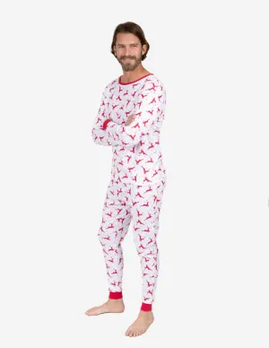 Mens Cotton Red & White Reindeer Pajamas