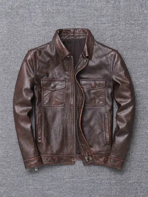 Men's Motorcycle Lapel Vintage Leather Jacket