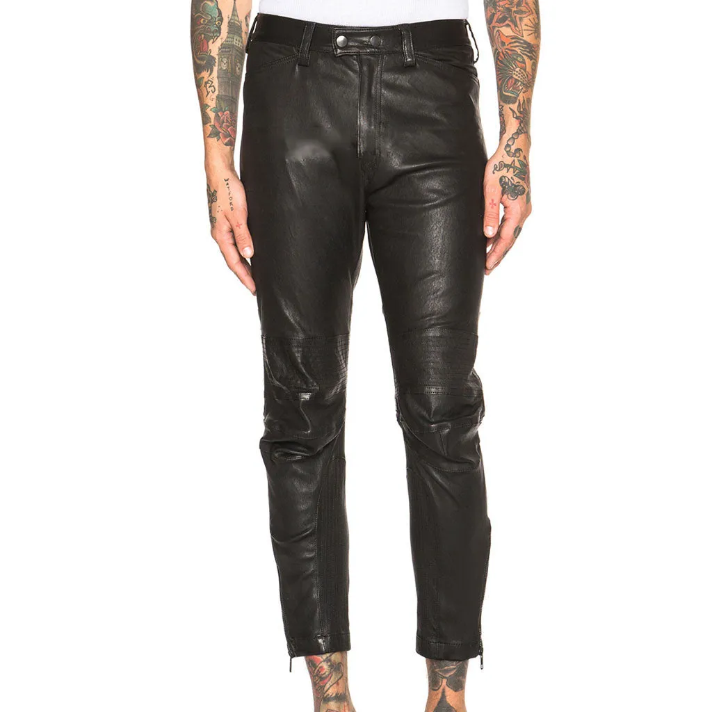 Men's Slim Fit Zippered Cropped Leather Pants MP13