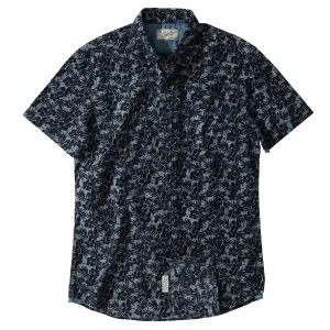 Navy Floral Printed Chambray Short Sleeve Shirt - Navy Floral