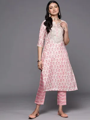 Peach Printed Silk Straight Kurta With Trousers