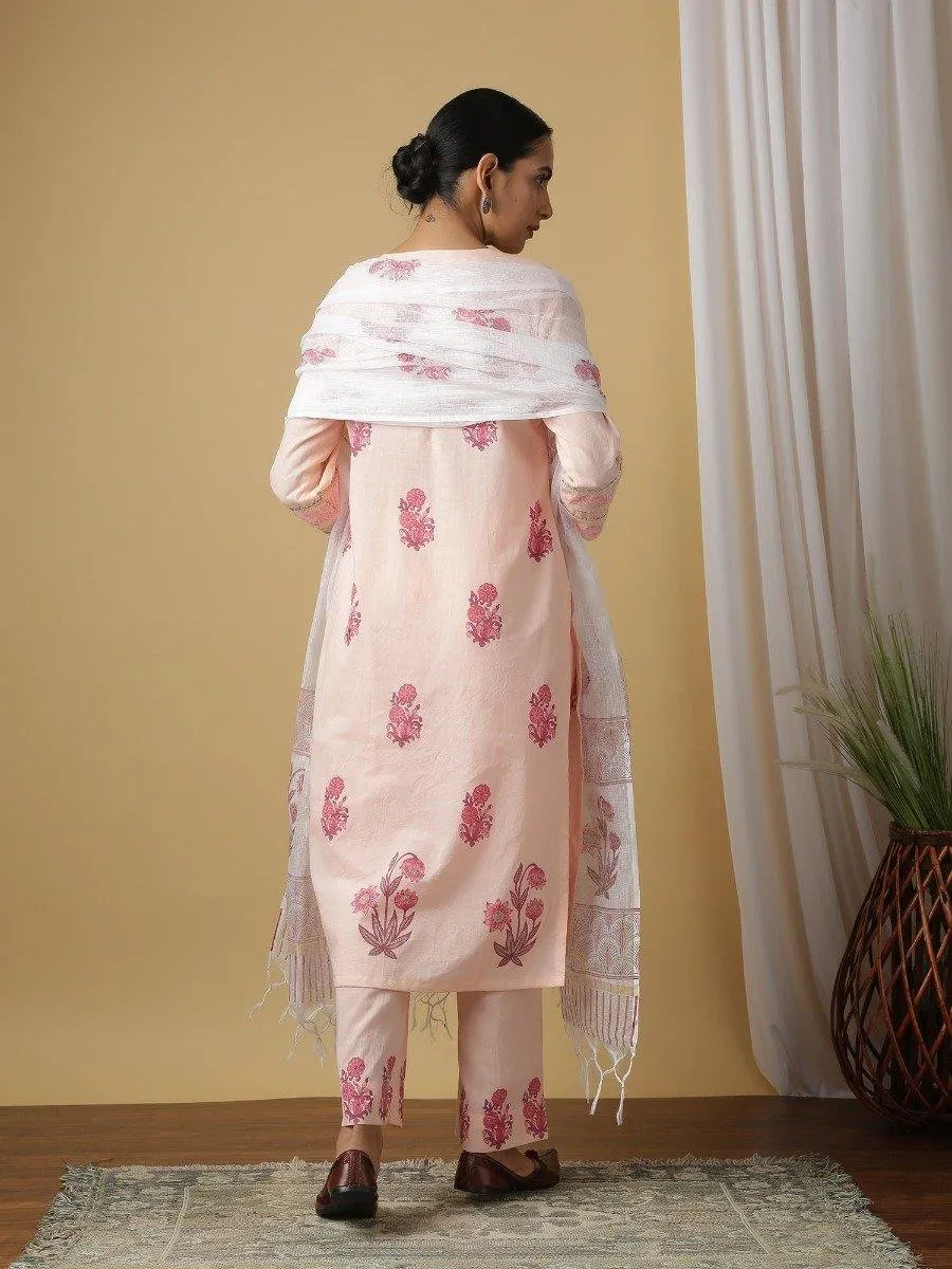 Peach Surajmukhi Gulabi Kurta With Pant & Dupatta (Set of 3)