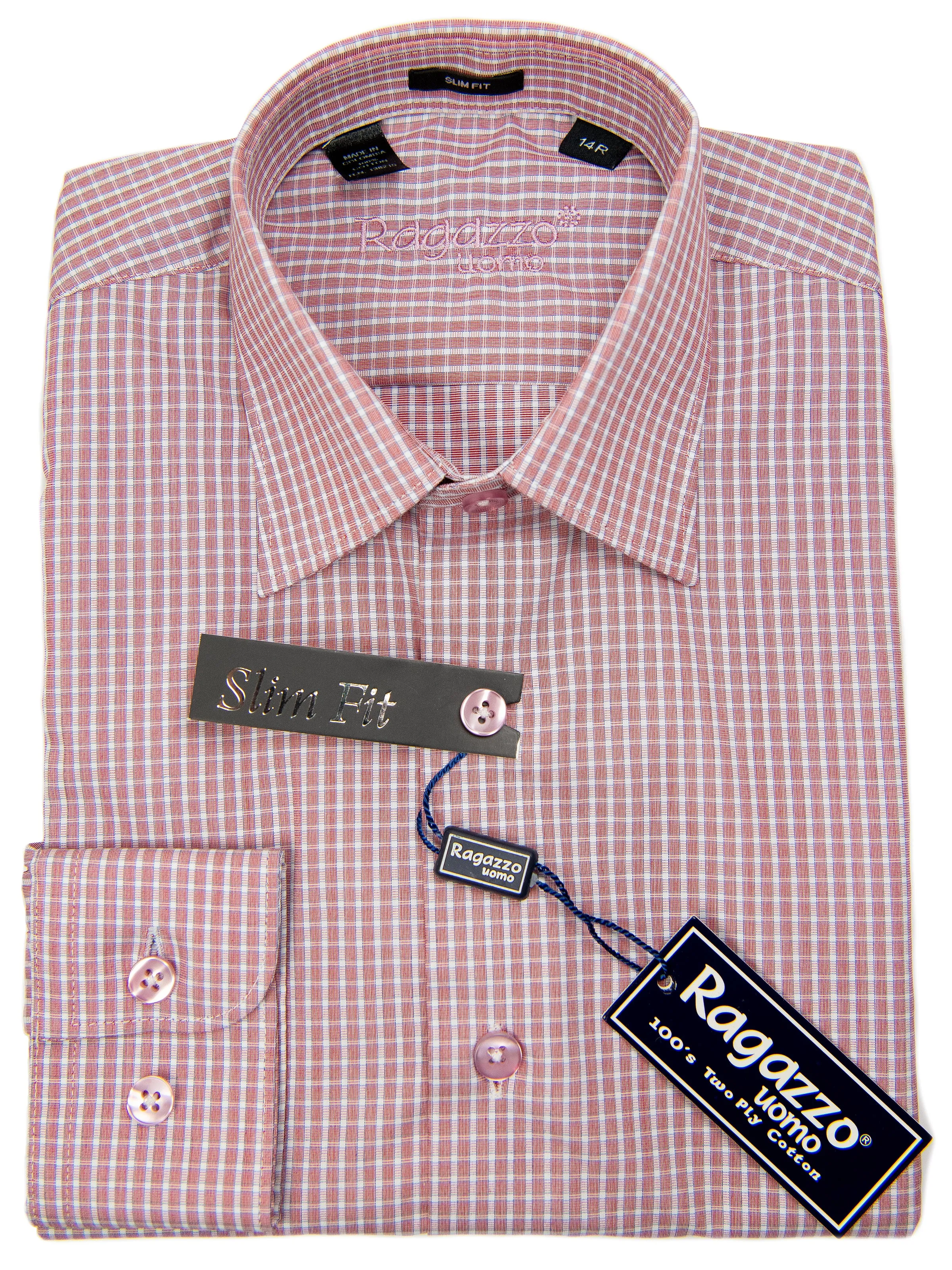 Ragazzo 29795 Boy's Dress Shirt - Slim Fit - Check - Red