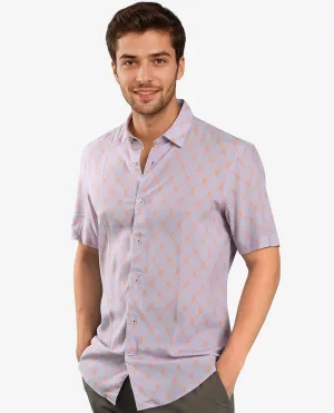 Rare Rabbit Men's Beldon Pastel Purple Geometric Print Half Sleeves Shirt