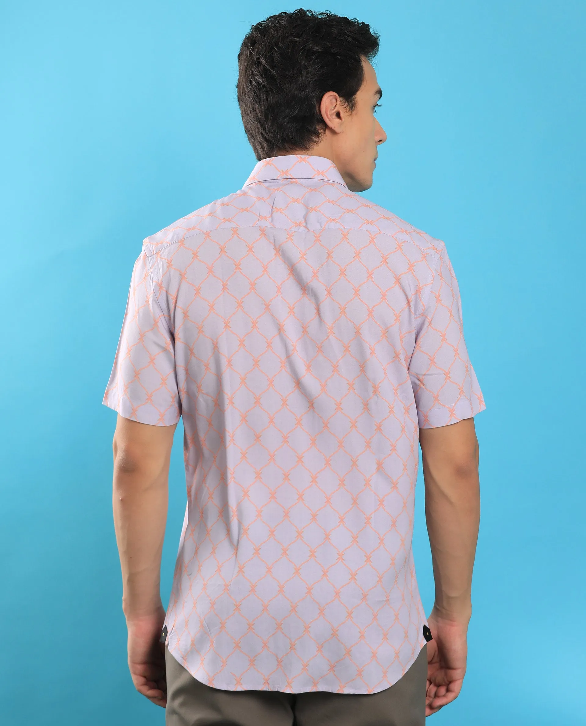 Rare Rabbit Men's Beldon Pastel Purple Geometric Print Half Sleeves Shirt