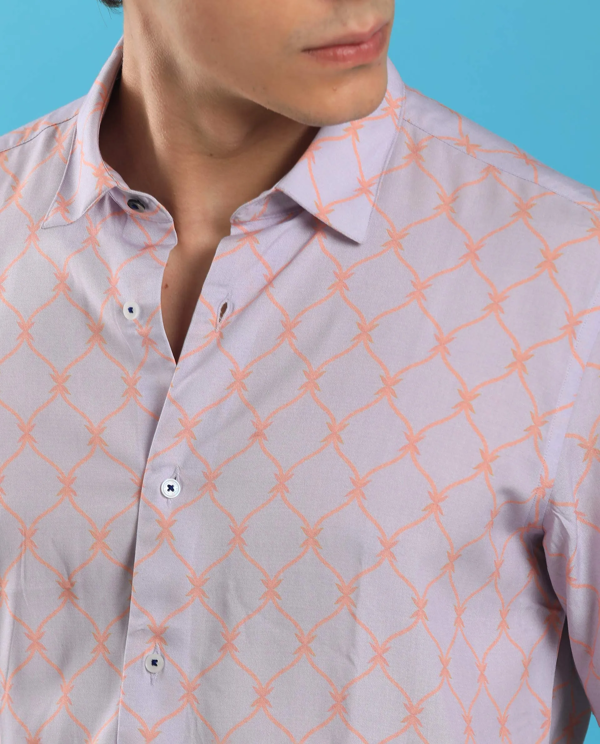 Rare Rabbit Men's Beldon Pastel Purple Geometric Print Half Sleeves Shirt