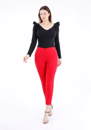 Red Ankle Length Skinny Pants