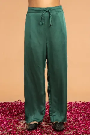 Slim Fit Modal Satin Pants -Green