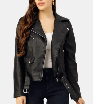 Sylvia Women's Black Biker Leather Jacket