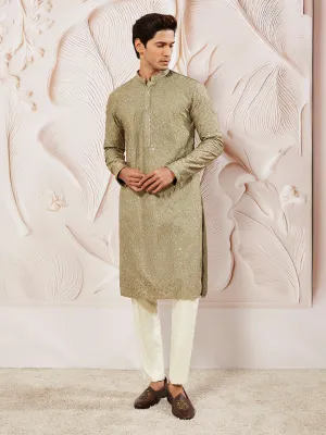 VASTRAMAY Men's Chiku Silk Blend Kurta Pyjama Set