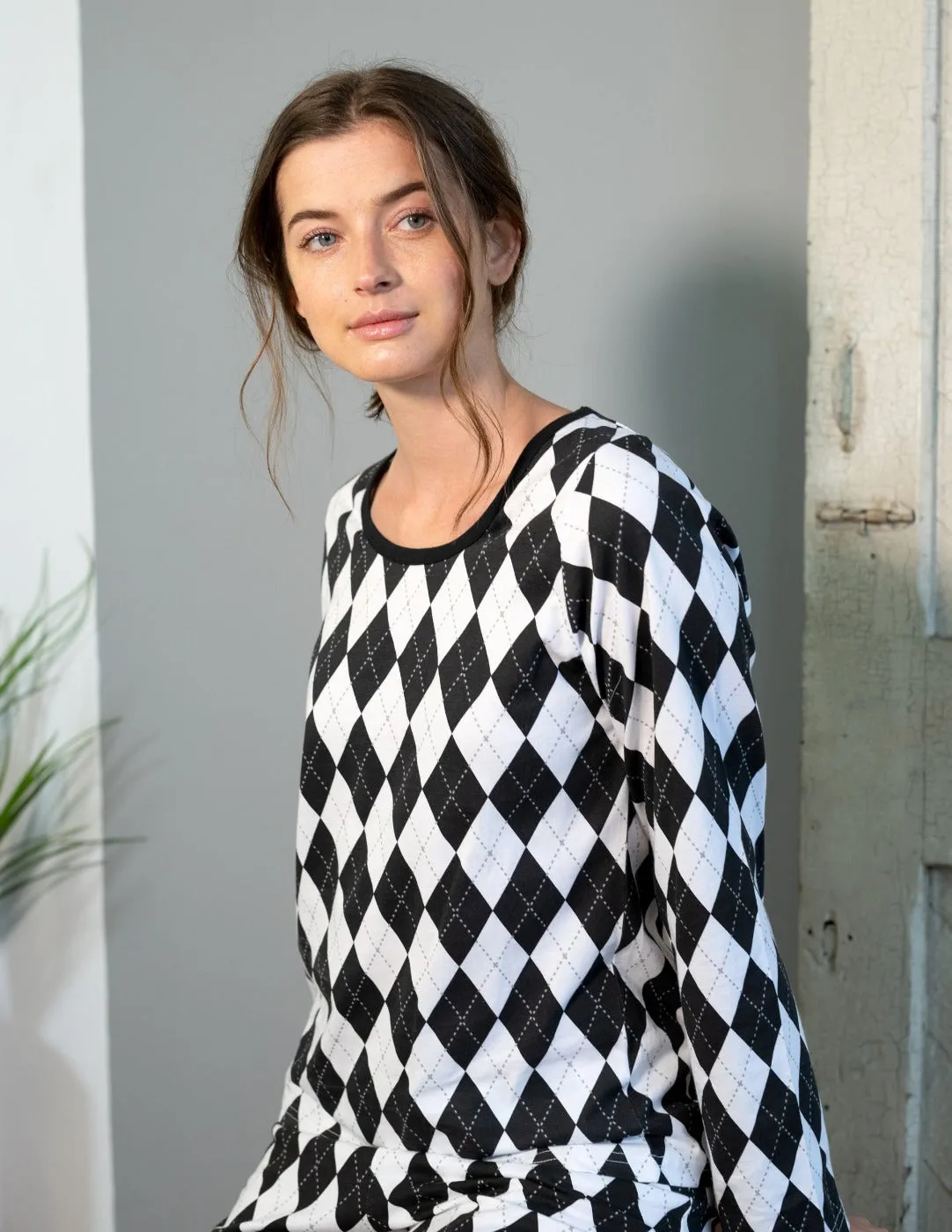 Women's Loose Fit Argyle Print Pajamas