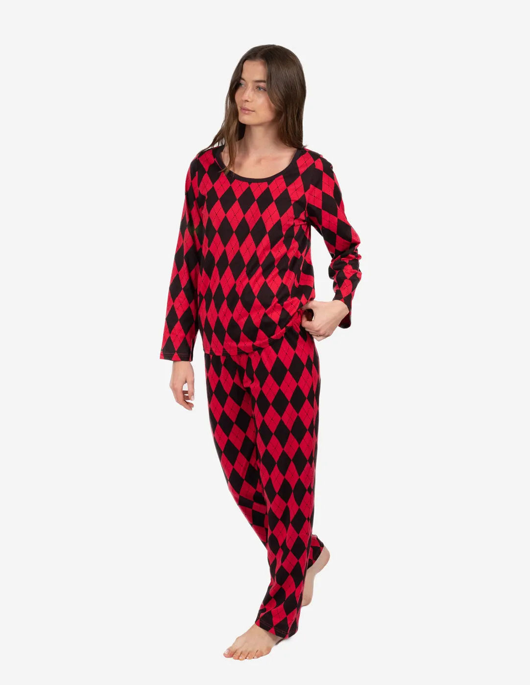 Women's Loose Fit Argyle Print Pajamas